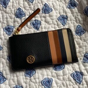 Tory Burch Black and Tan Leather Wristlet